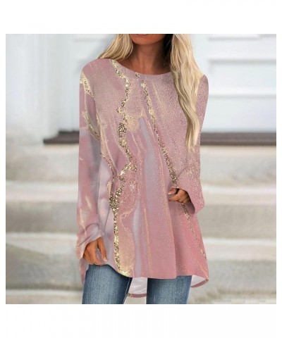 Tunic Tops for Women Loose Fit Dressy Casual Plus Size Long Sleeved Round Neck Gradient Printing T-Shirt Top Pullover 03-pink...