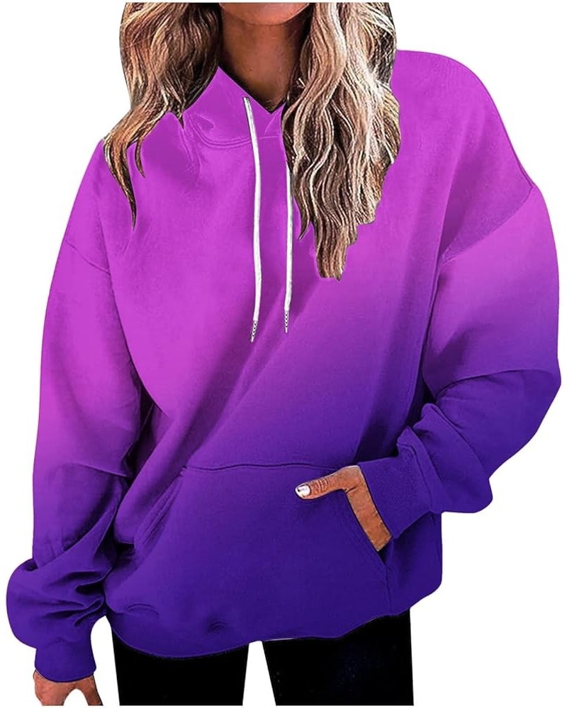 Women's Oversized Long Sleeve Hoodies Gradient Graphic Print Hooded Pullover Casual Trendy Sweatshirts with Pocket 06 Purple ...