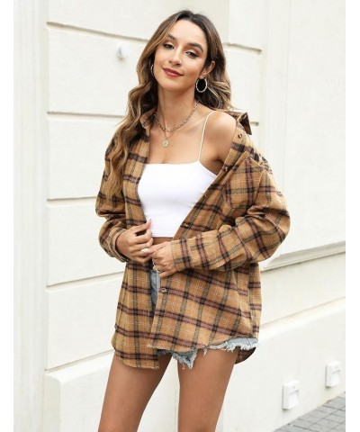 Flannel Plaid Shirts for Women Oversized Long Sleeve Button Down Shirts Blouse Tops Pumpkin $10.40 Blouses