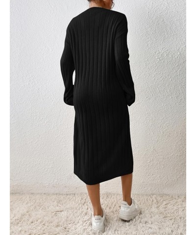 Women's Split Hem Sweater Dress Long Sleeve Drop Shoulder Casual Midi Dresses Pure Black $21.82 Sweaters