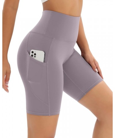 8" Womens Biker Shorts High Waist Athletic Workout Yoga Running Gym Spandex Shorts Side Pockets Gray Purple $11.79 Activewear