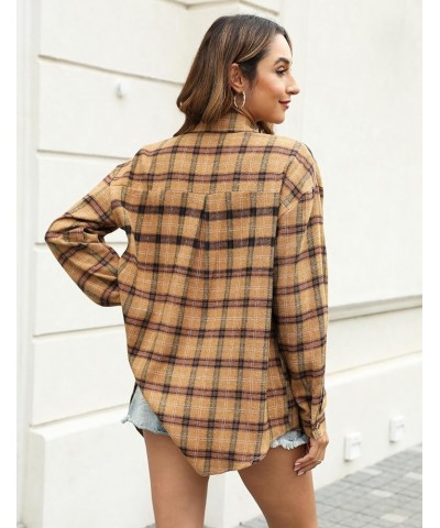 Flannel Plaid Shirts for Women Oversized Long Sleeve Button Down Shirts Blouse Tops Pumpkin $10.40 Blouses