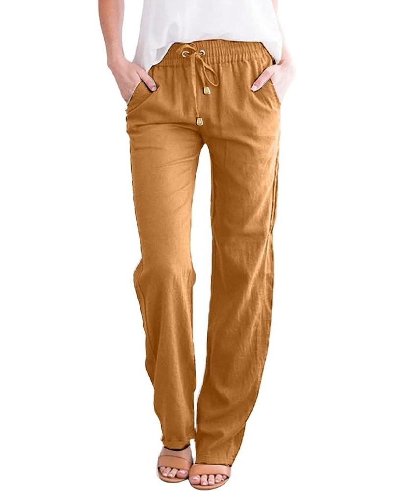 Womens Casual Pants Straight Leg Drawstring Elastic High Waist Loose Comfy Trousers with Pockets Trendy Pants 2024 3-orange $...