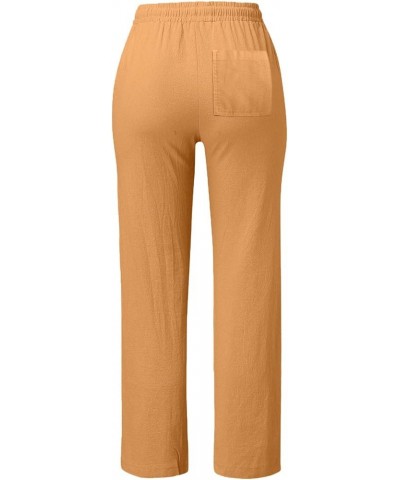 Womens Casual Pants Straight Leg Drawstring Elastic High Waist Loose Comfy Trousers with Pockets Trendy Pants 2024 3-orange $...