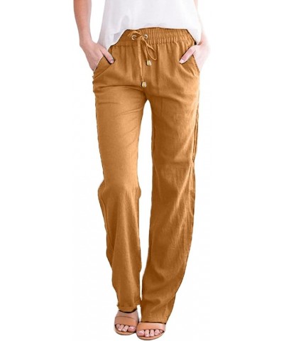 Womens Casual Pants Straight Leg Drawstring Elastic High Waist Loose Comfy Trousers with Pockets Trendy Pants 2024 3-orange $...