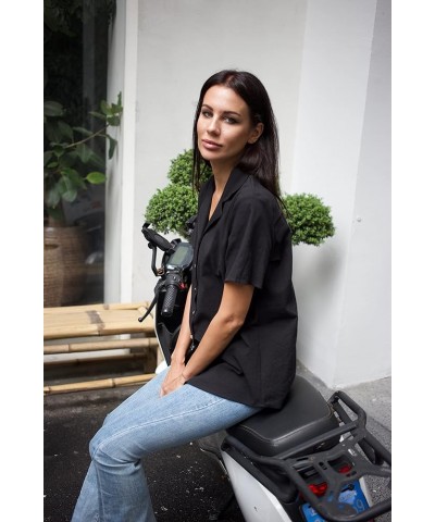 Women Cotton Shirt Button Down Short Sleeve Linen V Neck Blouse Casual Work Tunic Black $16.22 Blouses