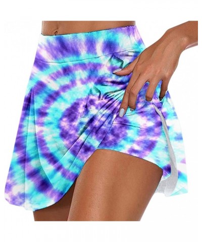 Womens Daily Casual Workout Printed Skirt Tennis Yoga Sport Active Skirt Shorts Skirt Laye Skirt Blue-5 $7.89 Skirts