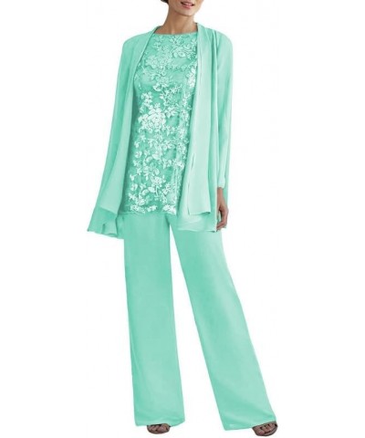 3PC Mother of The Bride Pantsuits Chiffon Outfit Grandmother Wedding Guest Groom Evening Formal Dresses with Jacket Aqua $34....