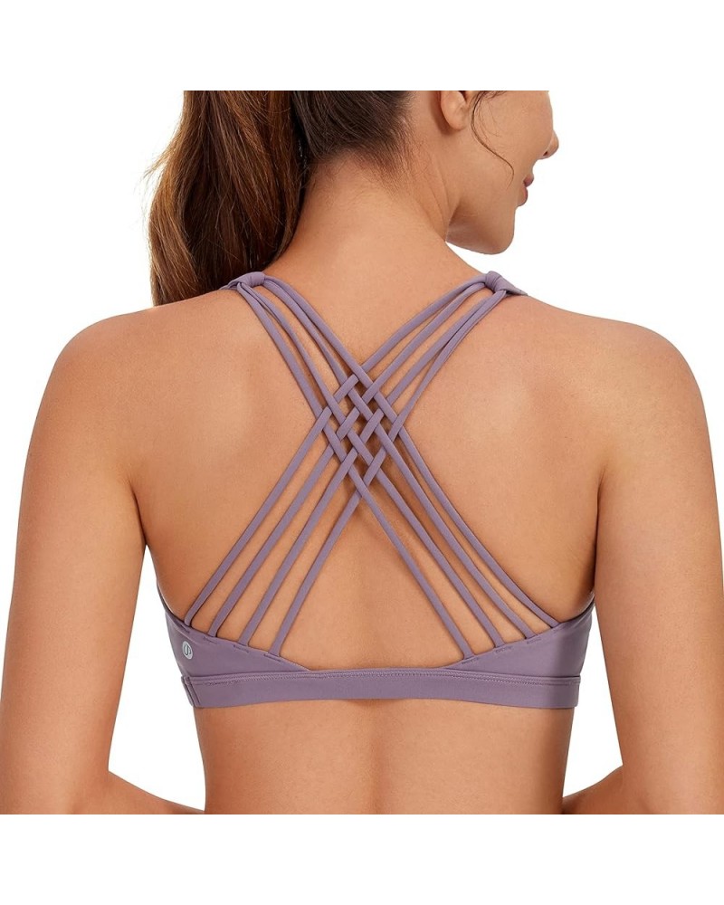 Strappy Sports Bras for Women - Criss Cross Back Sexy Wireless Padded Yoga Bra Cute Workout Matt Purple $18.29 Lingerie