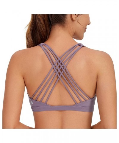 Strappy Sports Bras for Women - Criss Cross Back Sexy Wireless Padded Yoga Bra Cute Workout Matt Purple $18.29 Lingerie