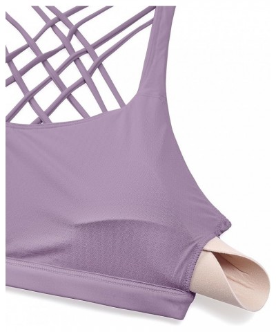 Strappy Sports Bras for Women - Criss Cross Back Sexy Wireless Padded Yoga Bra Cute Workout Matt Purple $18.29 Lingerie