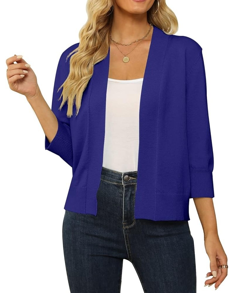 Women's 3/4 Sleeve Cropped Cardigan Sweater Open Front Short Shrugs Cardigans Lightweight Sweaters Royal Blue $8.43 Sweaters