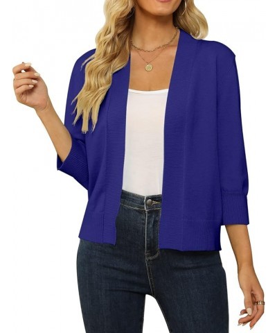 Women's 3/4 Sleeve Cropped Cardigan Sweater Open Front Short Shrugs Cardigans Lightweight Sweaters Royal Blue $8.43 Sweaters