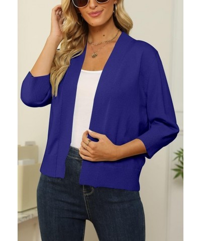 Women's 3/4 Sleeve Cropped Cardigan Sweater Open Front Short Shrugs Cardigans Lightweight Sweaters Royal Blue $8.43 Sweaters