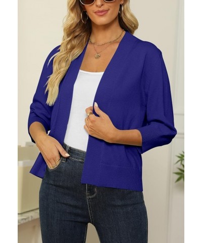 Women's 3/4 Sleeve Cropped Cardigan Sweater Open Front Short Shrugs Cardigans Lightweight Sweaters Royal Blue $8.43 Sweaters