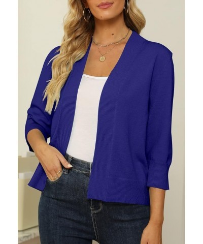 Women's 3/4 Sleeve Cropped Cardigan Sweater Open Front Short Shrugs Cardigans Lightweight Sweaters Royal Blue $8.43 Sweaters