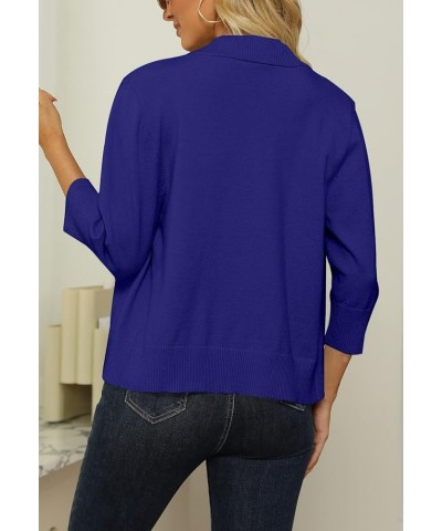 Women's 3/4 Sleeve Cropped Cardigan Sweater Open Front Short Shrugs Cardigans Lightweight Sweaters Royal Blue $8.43 Sweaters