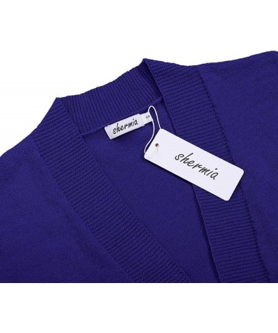 Women's 3/4 Sleeve Cropped Cardigan Sweater Open Front Short Shrugs Cardigans Lightweight Sweaters Royal Blue $8.43 Sweaters