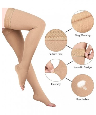 Thigh High 20-30mmHg Compression Stocking Toeless Compression Socks for Women & Men Circulation with Silicone Dot Band Beige ...