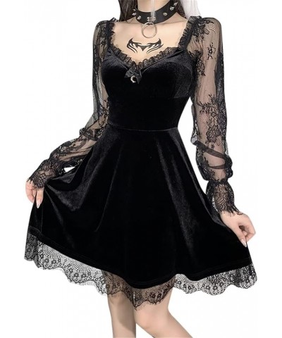 Gothic Clothes Dress,Lace Mini Sleeveless Dress Black Lace Draped Bodycon Goth Vintage Dresses J-black $21.99 Dresses