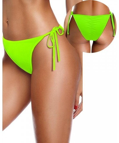 Women Tie Side Bikini Bottoms String Cheeky Bathing Suit Bottom Low Waist Ruched Scrunch Swimsuit Bottom Neon Green $10.94 Sw...