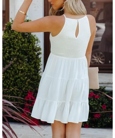 Womens Casual Sleeveless Summer Dresses Halter Smocked Tiered Ruffle A-Line Mini Dress Sundress with Pockets White $19.94 Dre...