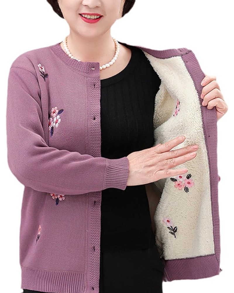 Middle-Aged Mother Cardigan Sweater - Fashion Winter Warm Plus Size Velvet Embroidery Cardigan Middle Aged Grandma XX-Large P...