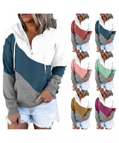 Women Hooded Sweatshirts Color Block Pullover Tops With Pockets Fleece Y2K Hoodies Pullover Fall Outfits Clothes 01 Blue $13....