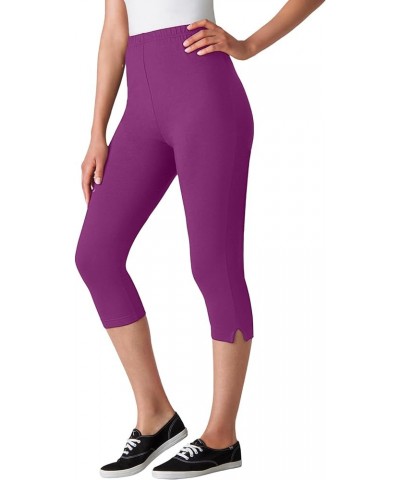 Women's Plus Size Stretch Cotton Capri Legging Plum Purple $17.80 Others