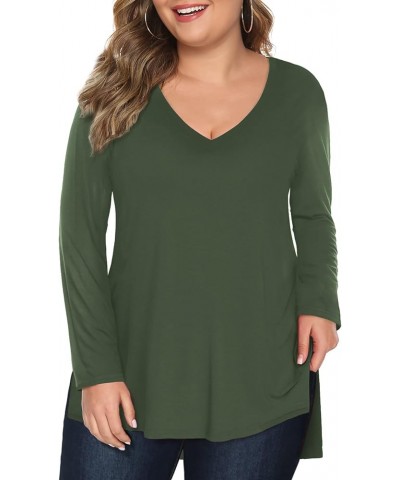 Plus Size Womens Clothes Long/Short Sleeve V Neck Tops Casual Loose Fit Basics High Low T Shirts B-army Green $10.39 T-Shirts