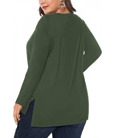 Plus Size Womens Clothes Long/Short Sleeve V Neck Tops Casual Loose Fit Basics High Low T Shirts B-army Green $10.39 T-Shirts