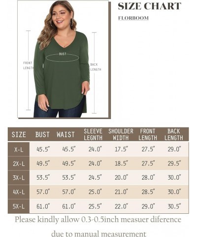 Plus Size Womens Clothes Long/Short Sleeve V Neck Tops Casual Loose Fit Basics High Low T Shirts B-army Green $10.39 T-Shirts