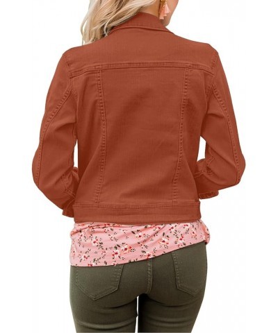 Women's Basic Button Down Long Sleeve Stretchy Jean Trucker Denim Jacket Orange Rust $28.99 Jackets