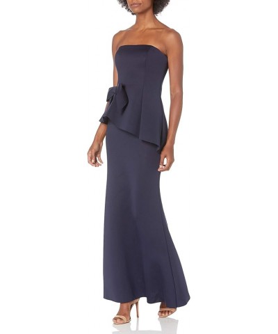 Women's Scuba Strapless Peplum Gown with Waist Bow Navy $60.80 Dresses