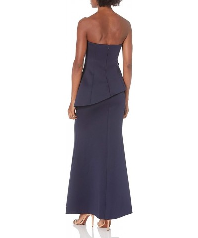 Women's Scuba Strapless Peplum Gown with Waist Bow Navy $60.80 Dresses