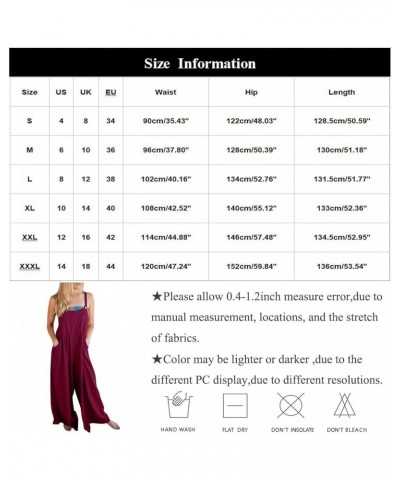 Summer Jumpsuits for Women Cotton Linen Sleeveless Adjustable Strap Button Jumpsuits Casual Loose Wide Leg Rompers G-wine $11...