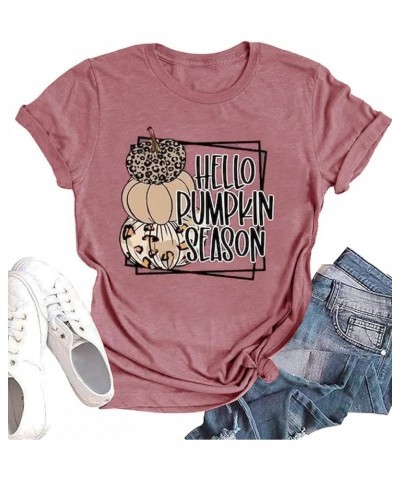 Halloween Pumpkin Graphic Shirt Women Leopard Pumpkin Short Sleeve Cute Fall Tee Tops Thanksgiving Gift T-Shirt Pink2 $11.76 ...