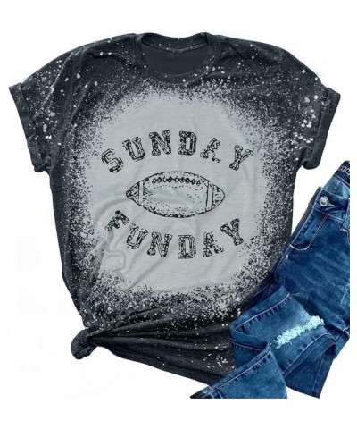 Football Mom Shirts Women Game Day T Shirt Sunday Funday Tee Top Fall Casual Short Sleeve Shirt Blouse Bleach Grey 1 $11.02 T...