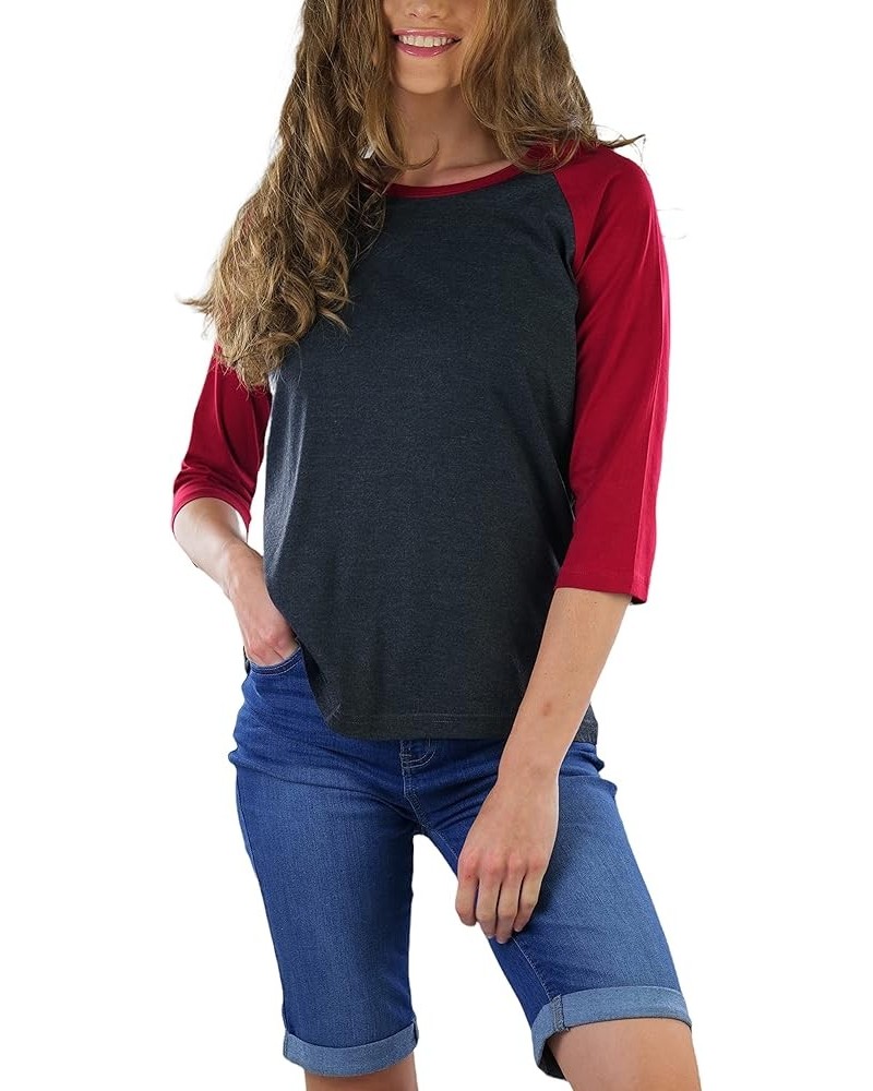 Women's Classic Two Color Cotton Baseball T-Shirts Charcoal Grey/Burgundy $8.98 T-Shirts