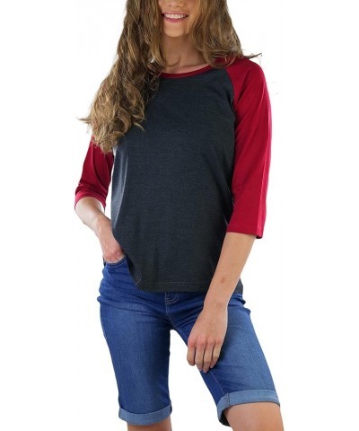 Women's Classic Two Color Cotton Baseball T-Shirts Charcoal Grey/Burgundy $8.98 T-Shirts