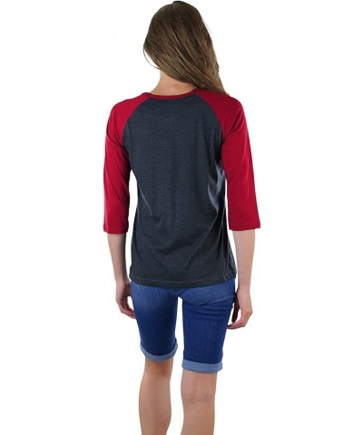 Women's Classic Two Color Cotton Baseball T-Shirts Charcoal Grey/Burgundy $8.98 T-Shirts