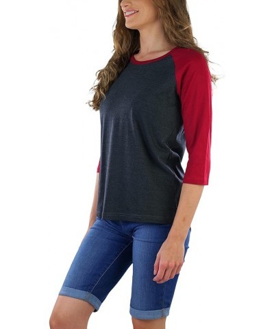 Women's Classic Two Color Cotton Baseball T-Shirts Charcoal Grey/Burgundy $8.98 T-Shirts