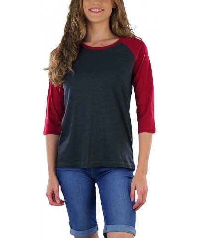 Women's Classic Two Color Cotton Baseball T-Shirts Charcoal Grey/Burgundy $8.98 T-Shirts