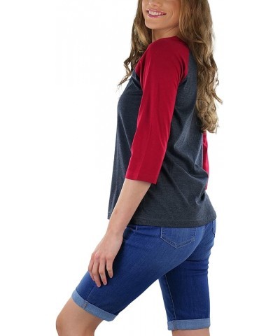 Women's Classic Two Color Cotton Baseball T-Shirts Charcoal Grey/Burgundy $8.98 T-Shirts