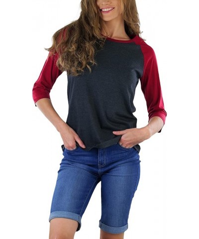 Women's Classic Two Color Cotton Baseball T-Shirts Charcoal Grey/Burgundy $8.98 T-Shirts