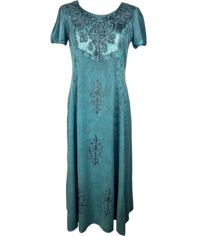 Women's Gothic Vintage Sleeveless Short Sleeve Embroidered Casual Chic Twirl Sun Dress Gown Turquoise $33.56 Dresses