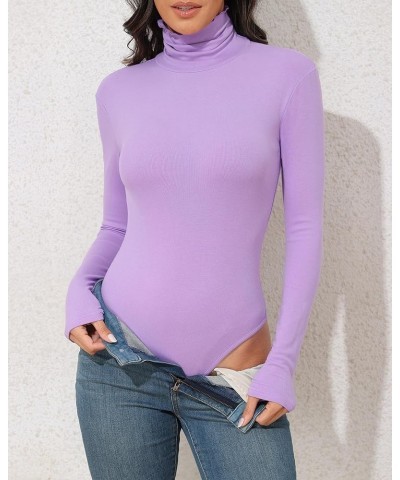 Fleece Long Sleeve Bodysuit for Women Mock Turtleneck Thong One Piece Thermal Body Suits Going Out Tops Sexy Purple $10.35 Li...