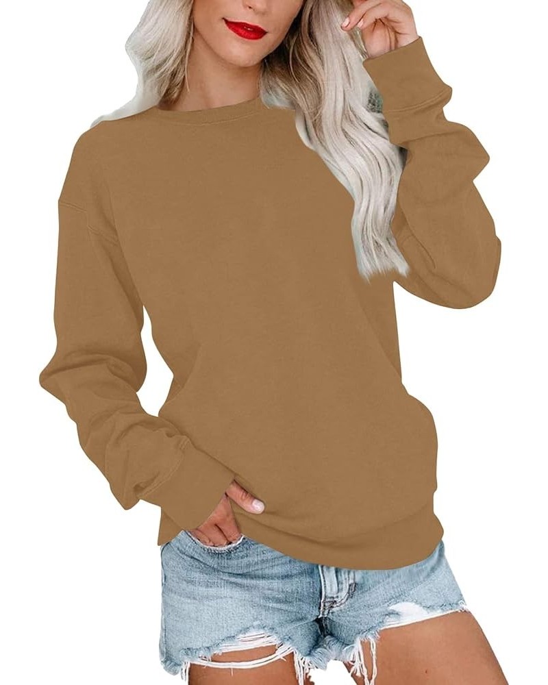 Fall Long Sleeve Sweatshirt Women's Solid/Fade Color Loose Tops Crewneck Pullover Hoodies Sporty Trendy Sweatshirts A-camel $...