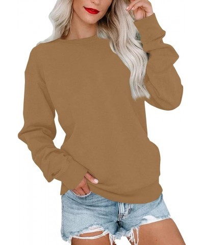 Fall Long Sleeve Sweatshirt Women's Solid/Fade Color Loose Tops Crewneck Pullover Hoodies Sporty Trendy Sweatshirts A-camel $...