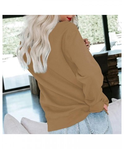 Fall Long Sleeve Sweatshirt Women's Solid/Fade Color Loose Tops Crewneck Pullover Hoodies Sporty Trendy Sweatshirts A-camel $...